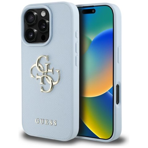 Guess nakładka Hardcase PU Grained Big 4G and Classic Logo do iPhone 16 Pro 6,3" Niebieska