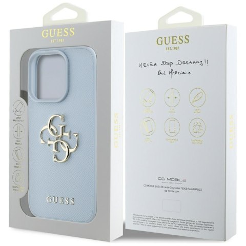 Guess nakładka Hardcase PU Grained Big 4G and Classic Logo do iPhone 16 Pro 6,3" Niebieska
