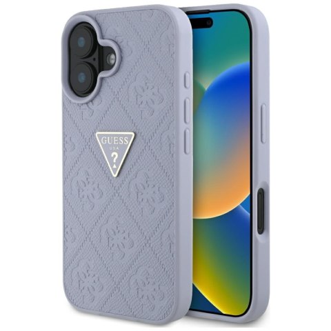 Guess nakładka Hardcase PU Grained Hot Stamp 4G Triangle Metal do iPhone 16 6,1" Fioletowa