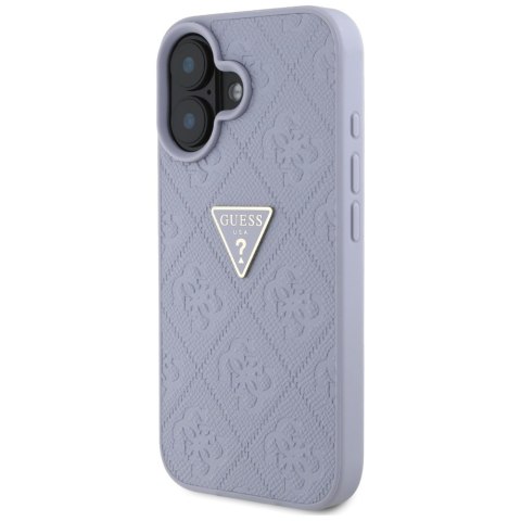 Guess nakładka Hardcase PU Grained Hot Stamp 4G Triangle Metal do iPhone 16 6,1" Fioletowa