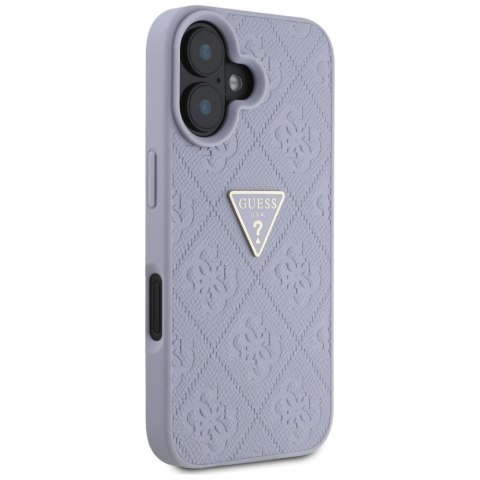 Guess nakładka Hardcase PU Grained Hot Stamp 4G Triangle Metal do iPhone 16 6,1" Fioletowa