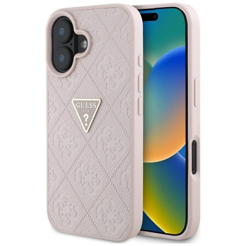 Guess nakładka Hardcase PU Grained Hot Stamp 4G Triangle Metal do iPhone 16 6,1" Różowa