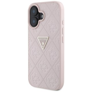 Guess nakładka Hardcase PU Grained Hot Stamp 4G Triangle Metal do iPhone 16 6,1" Różowa