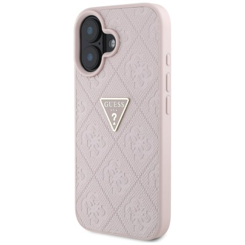 Guess nakładka Hardcase PU Grained Hot Stamp 4G Triangle Metal do iPhone 16 6,1" Różowa