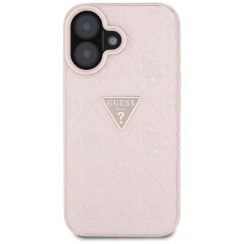 Guess nakładka Hardcase PU Grained Hot Stamp 4G Triangle Metal do iPhone 16 6,1" Różowa