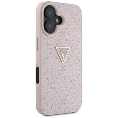 Guess nakładka Hardcase PU Grained Hot Stamp 4G Triangle Metal do iPhone 16 6,1" Różowa