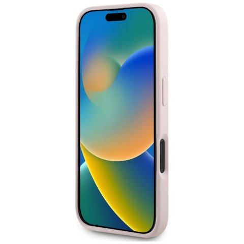 Guess nakładka Hardcase PU Grained Hot Stamp 4G Triangle Metal do iPhone 16 6,1" Różowa