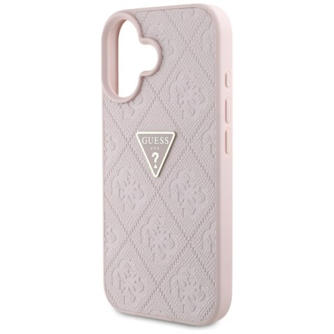 Guess nakładka Hardcase PU Grained Hot Stamp 4G Triangle Metal do iPhone 16 6,1" Różowa