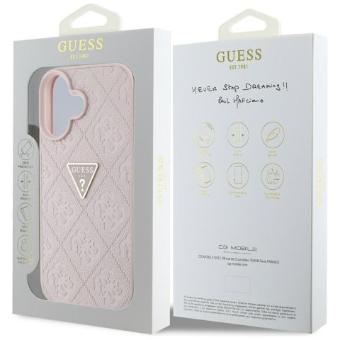Guess nakładka Hardcase PU Grained Hot Stamp 4G Triangle Metal do iPhone 16 6,1" Różowa