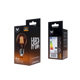 Żarówka LED Filament E27 A60 4W 230V 2200K 400lm COG złota Forever Light