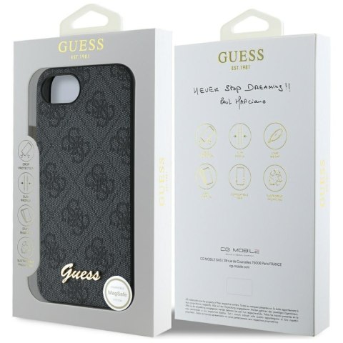 Guess Nakładka HC MagSafe 4G PU Script Logo do iPhone 16e Czarna