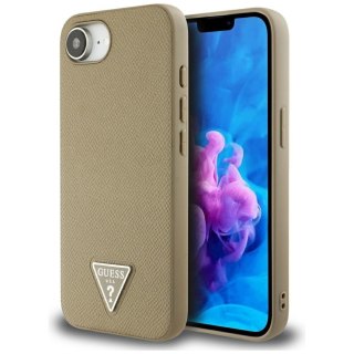 Guess Nakładka HC MagSafe Grained PU Triangle Logo do iPhone 16e Brązowa
