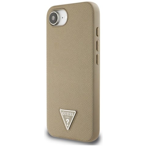Guess Nakładka HC MagSafe Grained PU Triangle Logo do iPhone 16e Brązowa
