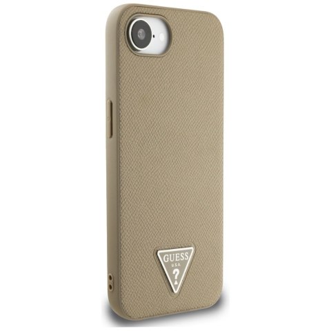 Guess Nakładka HC MagSafe Grained PU Triangle Logo do iPhone 16e Brązowa