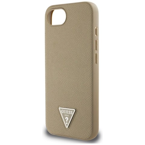 Guess Nakładka HC MagSafe Grained PU Triangle Logo do iPhone 16e Brązowa