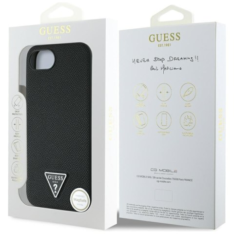 Guess Nakładka HC MagSafe Grained PU Triangle Logo do iPhone 16e Czarna