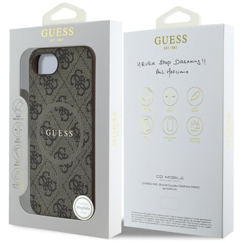 Guess Nakładka HC MagSafe PU 4G Ring Classic Logo do iPhone 16e Brązowa