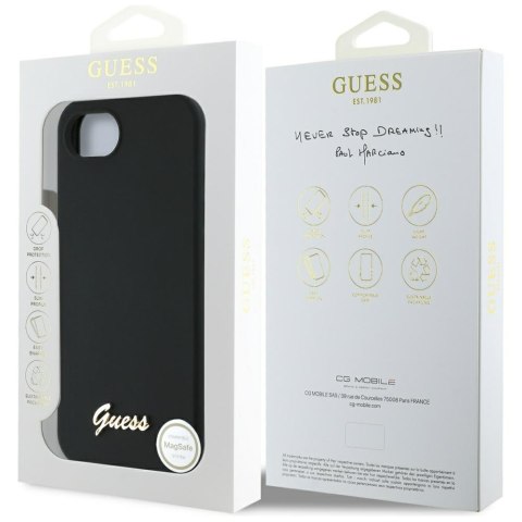 Guess Nakładka HC Silicone Script Metal Logo do iPhone 16e Czarna