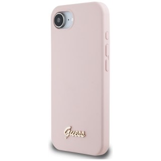 Guess Nakładka HC Silicone Script Metal Logo do iPhone 16e Różowa