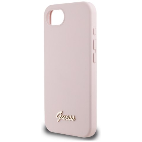 Guess Nakładka HC Silicone Script Metal Logo do iPhone 16e Różowa