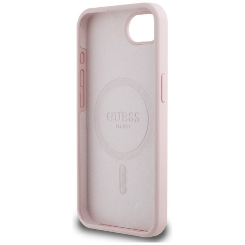 Guess Nakładka HC Silicone Script Metal Logo do iPhone 16e Różowa