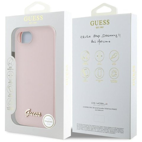 Guess Nakładka HC Silicone Script Metal Logo do iPhone 16e Różowa
