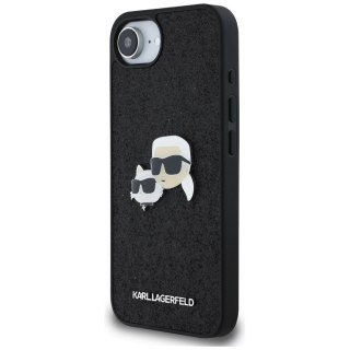 Karl Lagerfeld Nakładka HC Fixed Glitter K&C Heads Logo Metal Pin do iPhone 16e Czarna