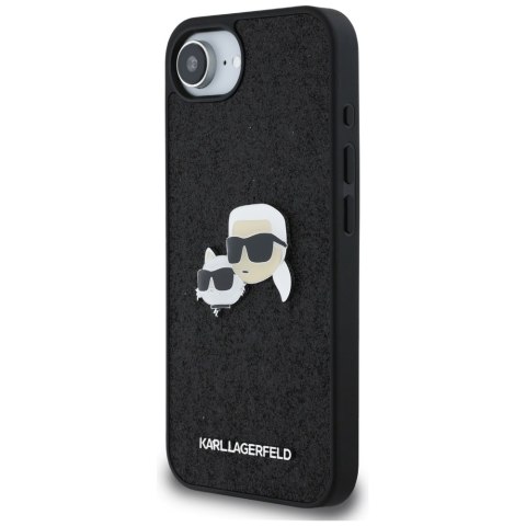 Karl Lagerfeld Nakładka HC Fixed Glitter K&C Heads Logo Metal Pin do iPhone 16e Czarna