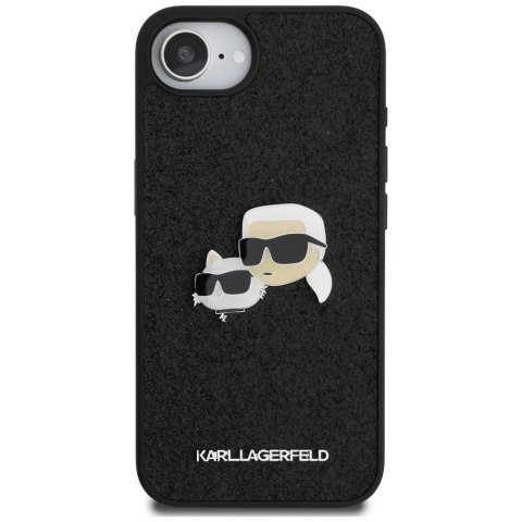 Karl Lagerfeld Nakładka HC Fixed Glitter K&C Heads Logo Metal Pin do iPhone 16e Czarna