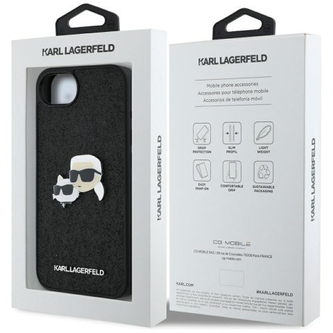 Karl Lagerfeld Nakładka HC Fixed Glitter K&C Heads Logo Metal Pin do iPhone 16e Czarna