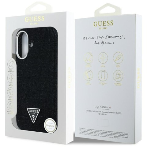 Guess Nakładka HC MagSafe FW Denim Triangle Logo do iPhone 16 Czarna