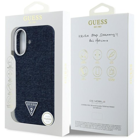 Guess Nakładka HC MagSafe FW Denim Triangle Logo do iPhone 16 Niebieska