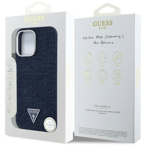 Guess Nakładka HC MagSafe FW Denim Triangle Logo do iPhone 16 Pro Niebieska