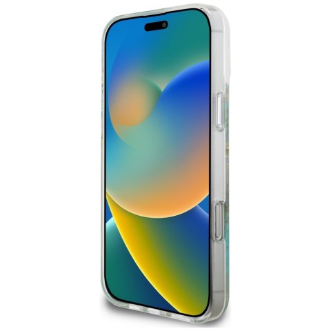 Guess Nakładka HC MagSafe Resin Flowers and Glitter do iPhone 16 Pro Max Turkusowa