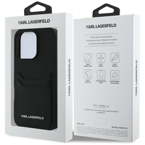 Karl Lagerfeld Nakładka HC Grained PU CardSlot Metal Elong do iPhone 16 Pro Czarna