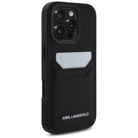 Karl Lagerfeld Nakładka HC Grained PU CardSlot Metal Elong do iPhone 16 Pro Max Czarna