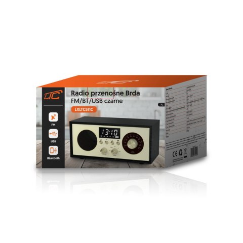 LTC przenośne radio BRDA, Bluetooth, FM, USB, 2200mAh, 10W ładowanie indukcyjne, czarno-złote