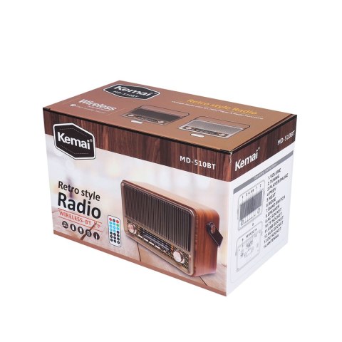 LTC przenośne radio retro RABA, pilot, Bluetooth, FM, USB, SD, AUX, brązowe