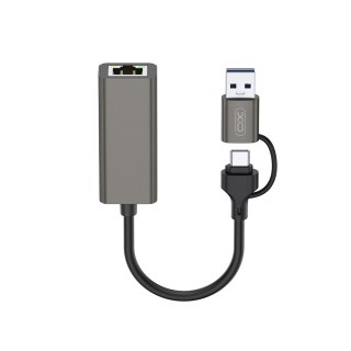XO adapter HUB HUB018 2w1 USB-USB-C - RJ45 szary