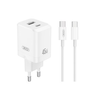 XO ładowarka sieciowa CE36 PD 45W 1x USB-C 1x USB biała + kabel USB-C - USB-C