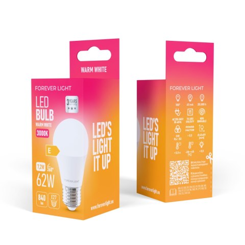 Forever Light Żarówka LED E27 G45 7.2W 840lm 3000K klasa E