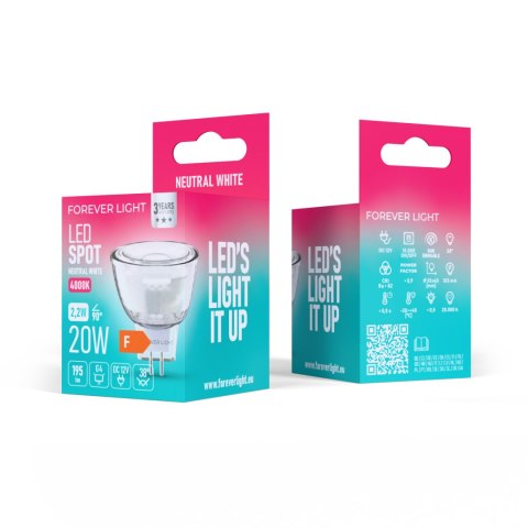 Forever Light Żarówka LED G4 MR11 38° 2.2W 195lm 4000K 12V szklana klasa F