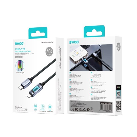 BWOO kabel pleciony z podświetleniem PD 27W X324CL USB-C - Lightning