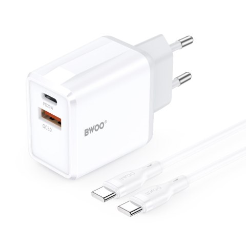 BWOO ładowarka sieciowa CDA182 QC 1x USB-A + 1x USB-C 3,8A 38W z kablem USB-C 1 m biała