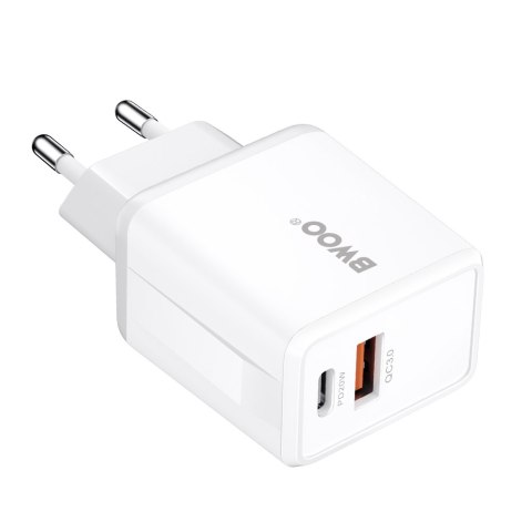 BWOO ładowarka sieciowa CDA182 QC 1x USB-A + 1x USB-C 3,8A 38W z kablem USB-C 1 m biała