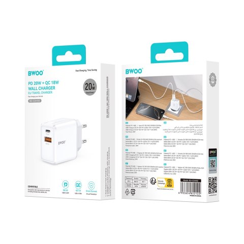 BWOO ładowarka sieciowa CDA182 QC 38W 1x USB-A + 1x USB-C biała