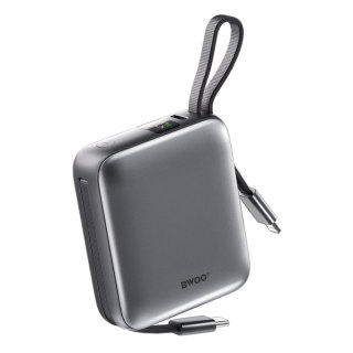 BWOO power bank P73 22.5W 10000 mAh z 2 wbudowanymi kablami 1 x USB-C 1 x Lightning srebrny