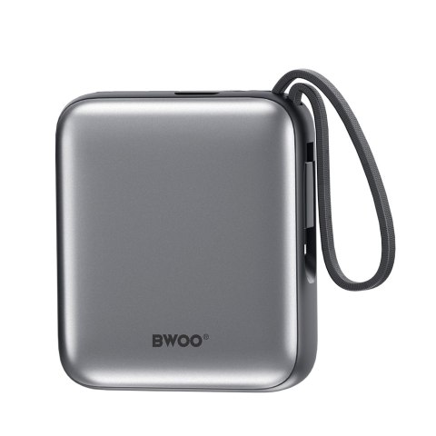 BWOO power bank P73 22.5W 10000 mAh z 2 wbudowanymi kablami 1 x USB-C 1 x Lightning srebrny