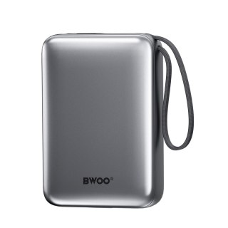 BWOO power bank P74 22.5W 20000 mAh z 2 wbudowanymi kablami 1 x USB-C 1 x Lightning srebrny