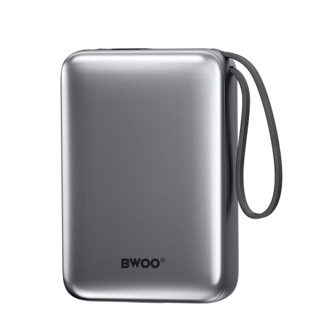 BWOO power bank P74 22.5W 20000 mAh z 2 wbudowanymi kablami 1 x USB-C 1 x Lightning srebrny